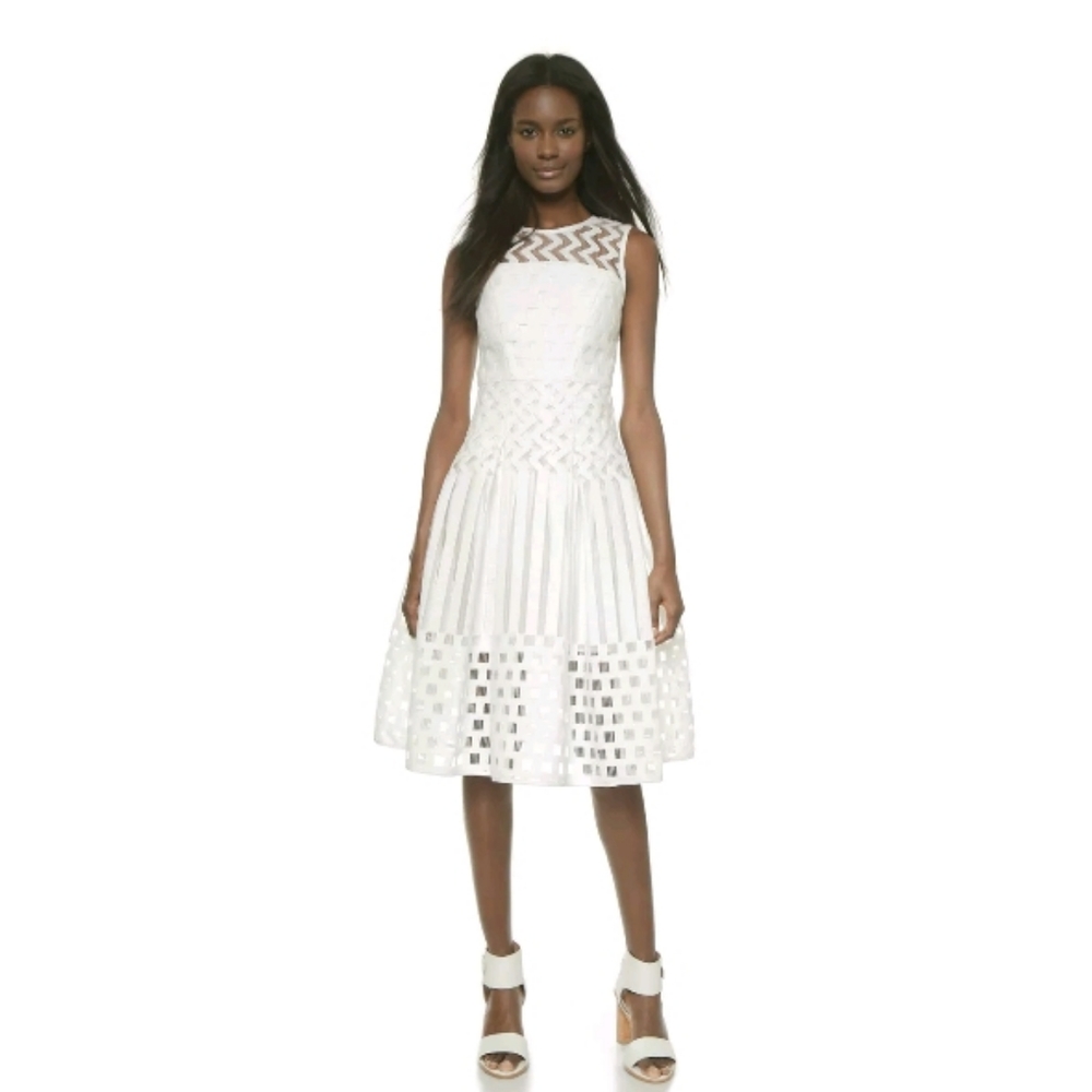 SOLD ‼️ $750.00 NWT Milly Women's Dress Illusion Filament Pleat White 6 S - Picture 2 of 11